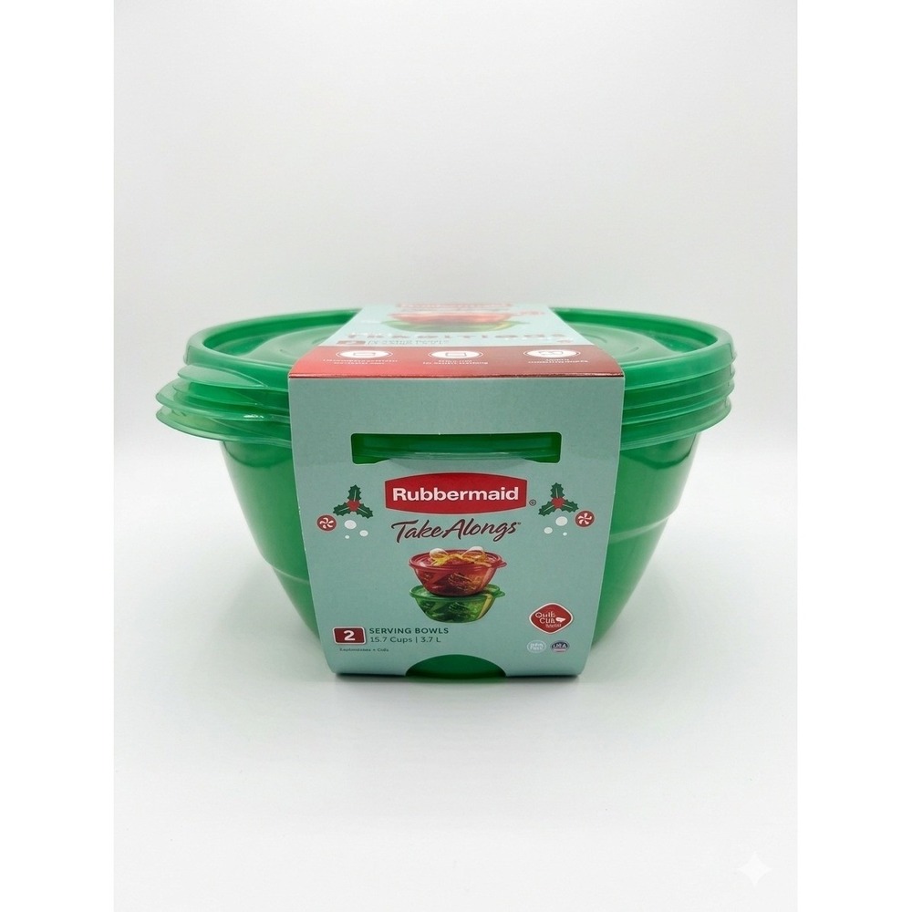 Rubbermaid TakeAlongs‎ Holiday Green Serving Bowls 15.7 Cup 2 Pack Discontinued